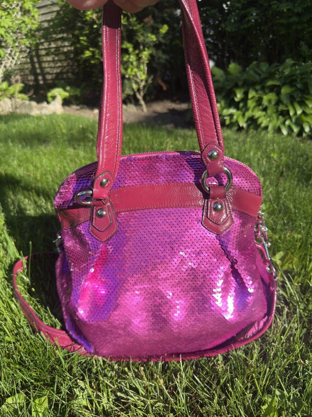 Coach Poppy Pink Magenta Sequin Spotlight Dome Bag Satchel Tote Glam 16303 READ - Picture 3 of 9